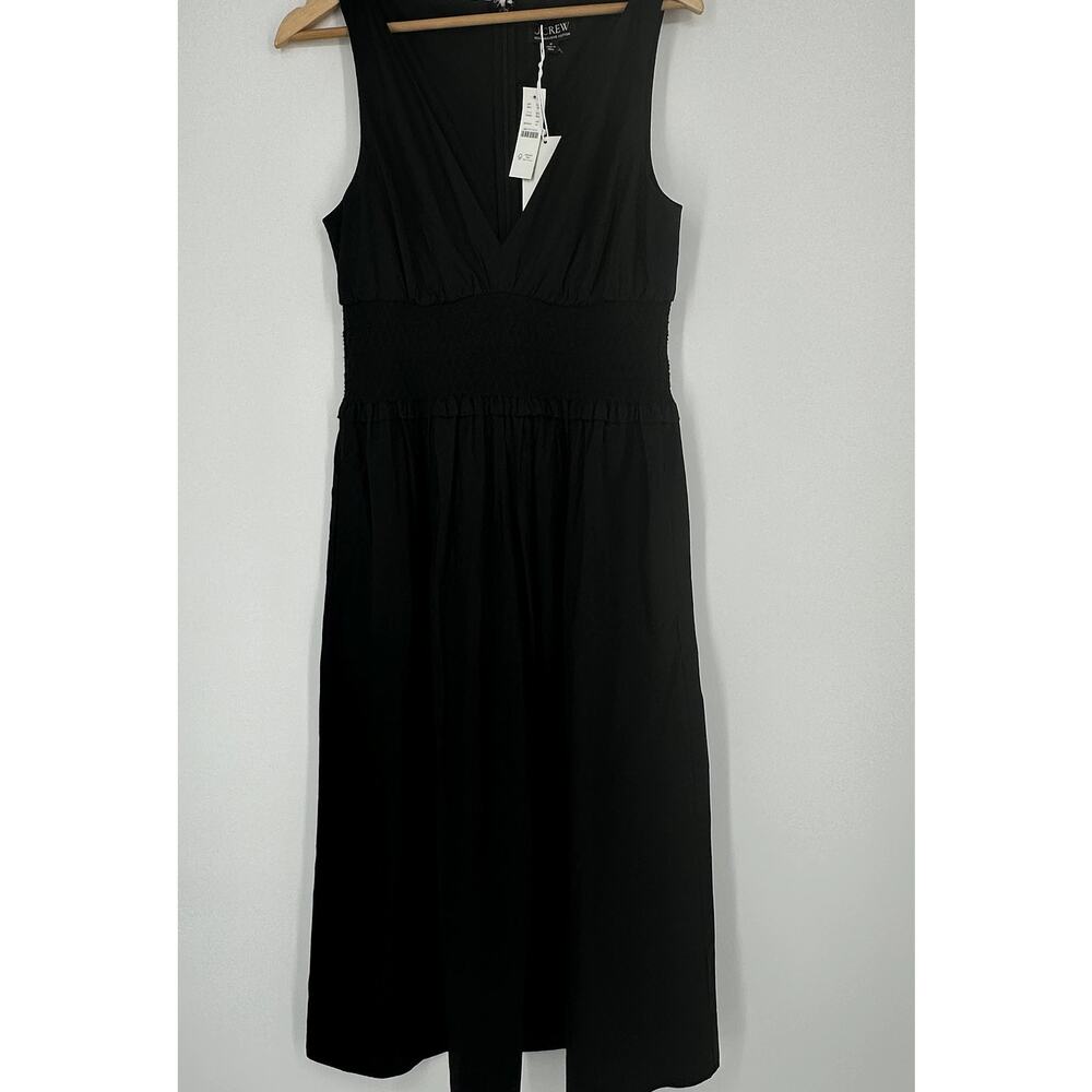 NWT J. Crew Plunge Smocked-Waist Dress Sz M Cotton Poplin Summer A Line Midi - Picture 3 of 9
